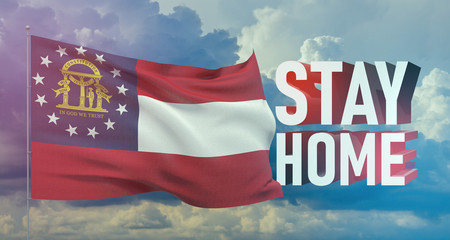 Stay home stay safe - letter typography 3D text for self quarantine times concept with flag of the states of USA. State of Georgia flag Pandemic 3D illustration.