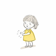 Vector hand drawn illustration of little girl clapping hands.