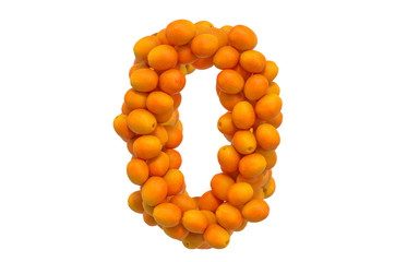 Number 0 from oranges, 3D rendering