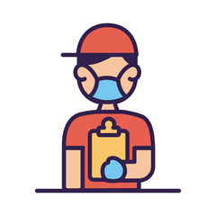 postman worker with face mask protection line and fill style