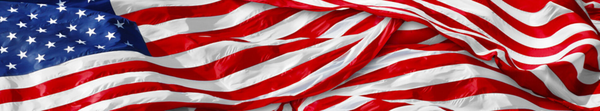 Panoramic US American Flag. National flag of the United States of America.
