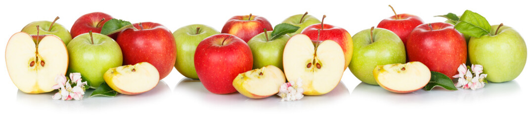 Apple fruits collection red and green apples fruit isolated on white in a row