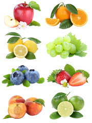 Food collection fruits apple orange berries blueberries apples oranges fresh fruit isolated on white