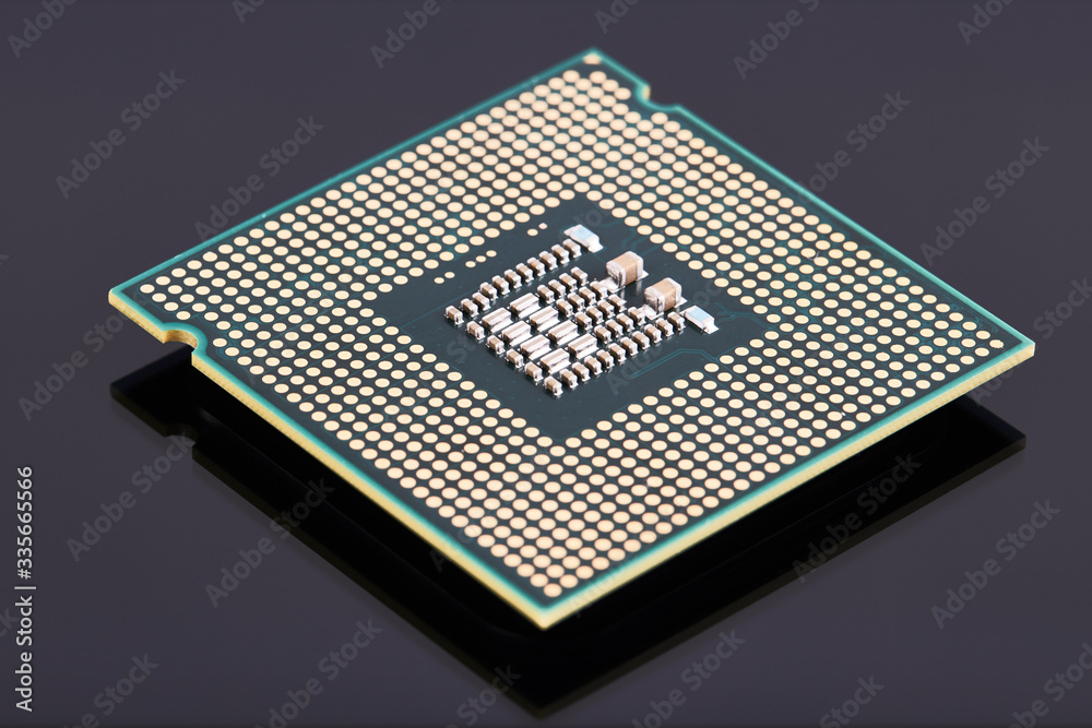 Wall mural cpu. production of microchips and processors for electronics. on a dark background. computer industr