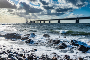 Obraz premium Storebaeltsbroen bridge over the sea, Denmark