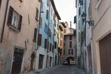Fototapeta na wymiar Typical street in Brescia Old Town, Lombardy, Italy.