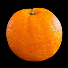 Fresh whole ripe orange isolated on black background