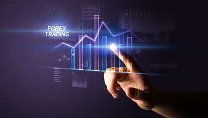 Hand touching FOREX TRADING button, business concept