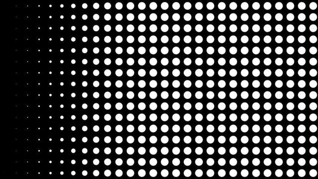 Dynamic black and white composition with dots scaling. Retro and vintage pattern animation
