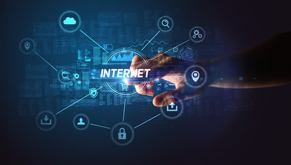 Hand touching INTERNET inscription, Cybersecurity concept
