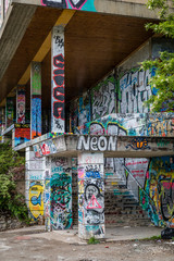 Graffiti covers every surface of an abandoned building from Université Joseph Fourier in Grenoble France