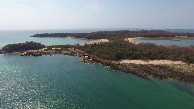 Aerial View of Las Perlas Islands with Coral and Rock Fringed Clear Water Beaches