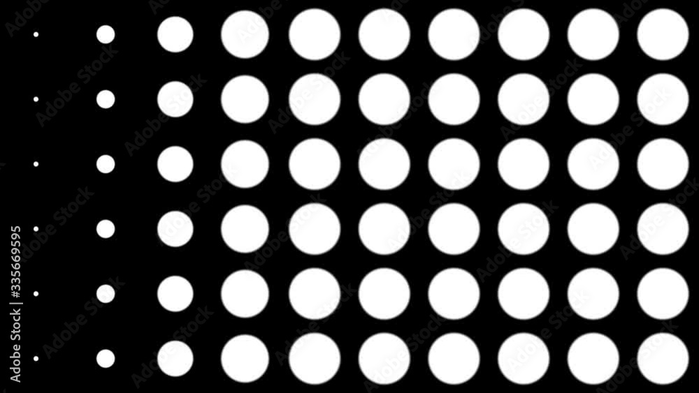 Poster dynamic black and white composition with dots scaling. retro and vintage pattern animation