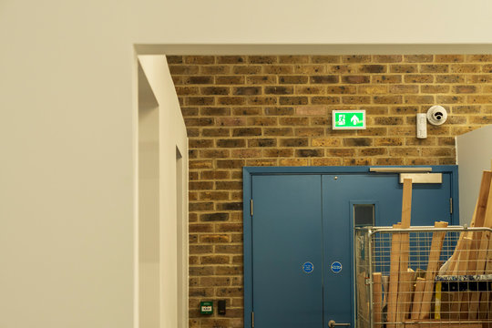 Blocked School Emergency Exit With Exit Sign