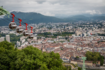 Téléphérique de Grenoble Bastille gondola bubbles heading up to the top
