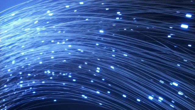 Digital data transmission via fiber optical fibers. The pulses of the signal tend along the wires.
