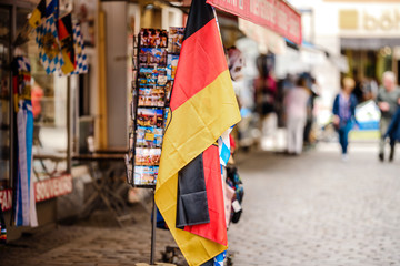Munich, Germany - May 27, 2019: The german flag  at the market