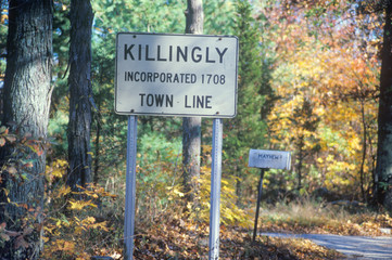A sign for Killingly, Massachusetts