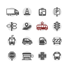 Transportation in city icons set