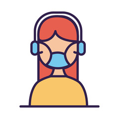 call center worker with headset and face mask line and fill
