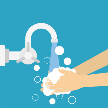 Washing hands with soap palm to palm. Vector Illustration in flat style