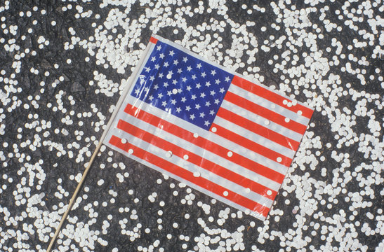 American Flag And Confetti, Ticker Tape Parade, New York City, New York