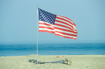 American Flag on the Beach of Lake Erie, Pennsylvania