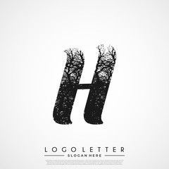 Initial Logo H Letter Tree Branches. Tree Initial Letter Logo Design.