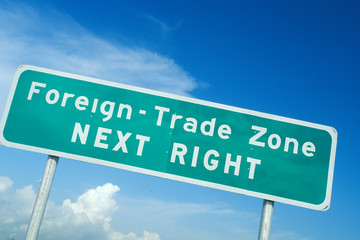 A sign that reads ÒForeign trade zone next rightÓ