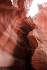 Page, Arizona / USA - August 05, 2015: Rock formations inside Upper Antelope Canyon, Page, Arizona, USA