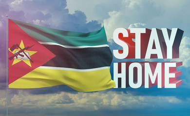 Stay home stay safe - letter typography 3D text for self quarantine times concept with flag of Mozambique. 3D illustration.