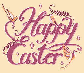 happy easter hand drawn lettering set with decorative elements