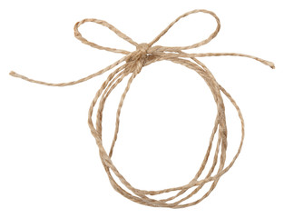 Rope wrap with bow isolated on white. Isolated twine made of natural materials. 
