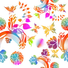 Fototapeta na wymiar Seamless multicolored floral background with butterflies. Mixed media. Vector illustration