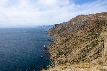 Fototapeta premium Mountain seascape, sunny day travel and adventure.