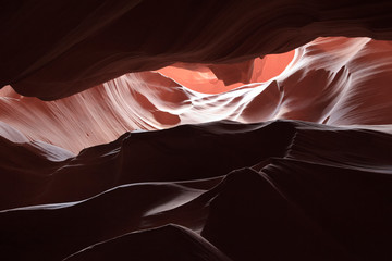 Page, Arizona / USA - August 05, 2015: Rock formations inside Upper Antelope Canyon, Page, Arizona, USA