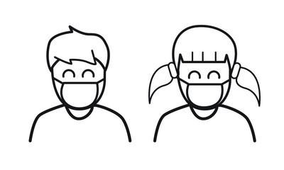 Vector, icons, stripes people wear a mask to prevent dust and germs, on a white background