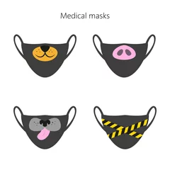 Fotobehang Set of medical masks with different cartoon illustrations. © Evgeniya M