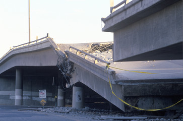 Overpass that collapsed on Highway 10 in the Northridge/Reseda area at the epicenter of earthquake...
