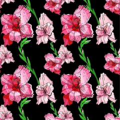 Meubelstickers Seamless floral  gladiolus pattern with romantic flowers. Endless texture for elegant floral and season design © Viktoria Suslova