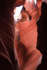 Page, Arizona / USA - August 05, 2015: Rock formations inside Upper Antelope Canyon, Page, Arizona, USA