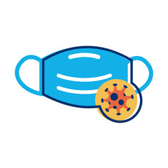 face mask with covid 19 particle flat style icon
