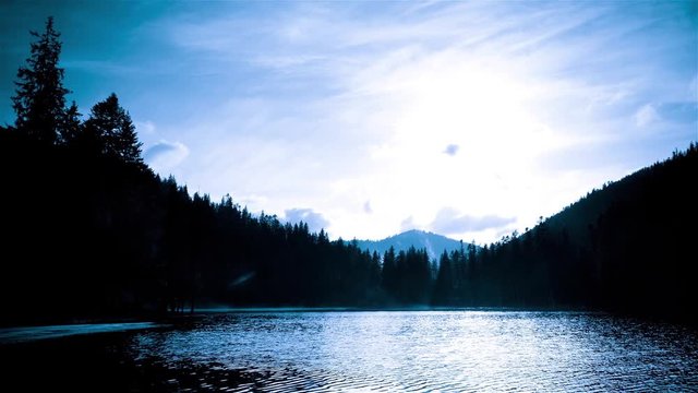Zeitraffer technic time lapse at Sinevir lake in Carpatian mountains