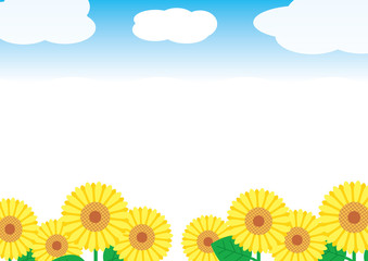 Fototapeta premium ひまわり 青空 イラスト