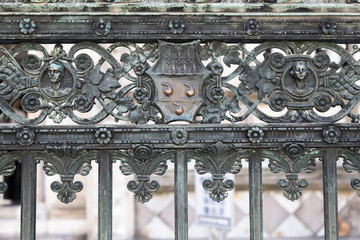 fragment of fence of the Cappella Colleoni with Bartolomeo Collezioni coat of arms