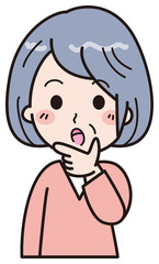 高齢女性　考える　イラスト