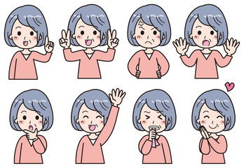 高齢女性　セット　イラスト