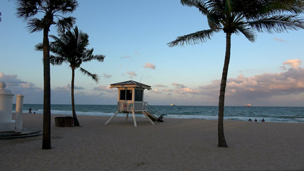Small rescue house at Ft Lauderdale Beach in the evening