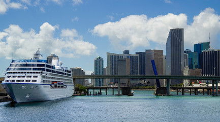 Luxury Oceania Cruises cruiseship or cruise ship liner Oceania Sirena in the port of Miami with...