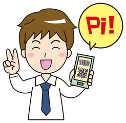 スマホ決済　イラスト　男子高生1